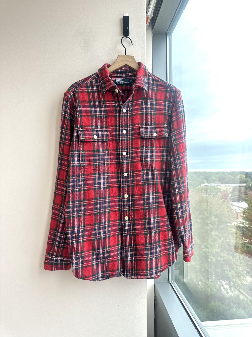 Vintage Polo Ralph Lauren 100% Cotton Tartan Plaid Button Up Flannel Sz L